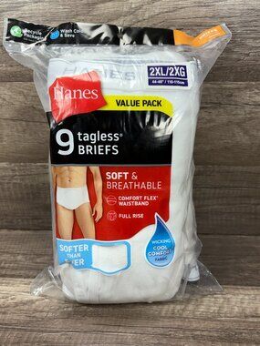 Hanes Men's ComfortSoft Briefs 9 Value Pack White Tagless Flex 2XL 44 - 46 NEW